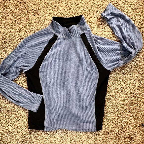 LL Bean Waffle Knit Long Sleeve Colorblock Sweatshirt Womens M Blue Long Sleeve - Picture 7 of 10